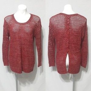 Lucky Brand Textured Lightweight Open Knit Boho Long Sleeve  Pullover Top Medium